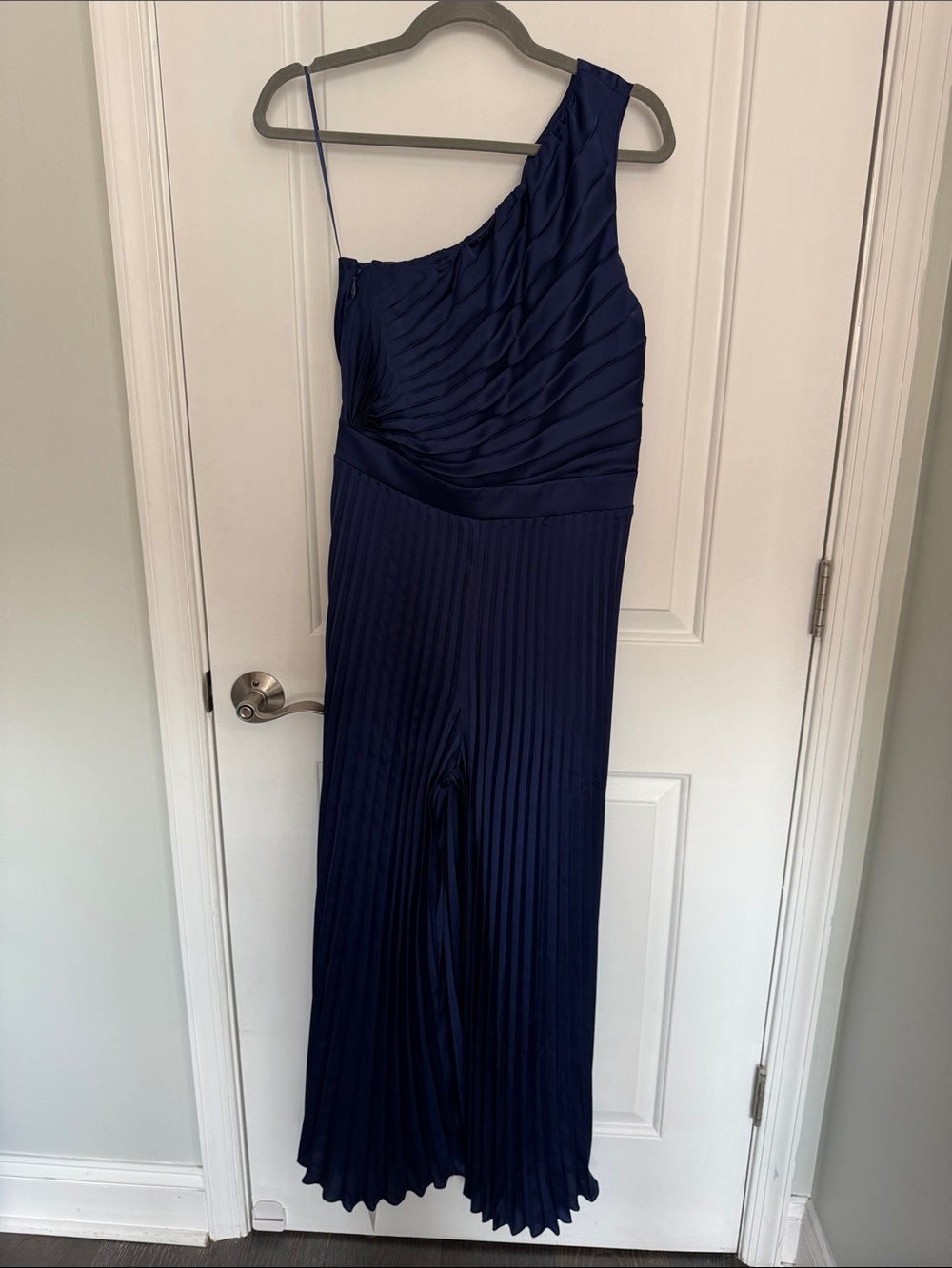 Abercrombie & Fitch Navy One-Shoulder Pleated Jumpsuit